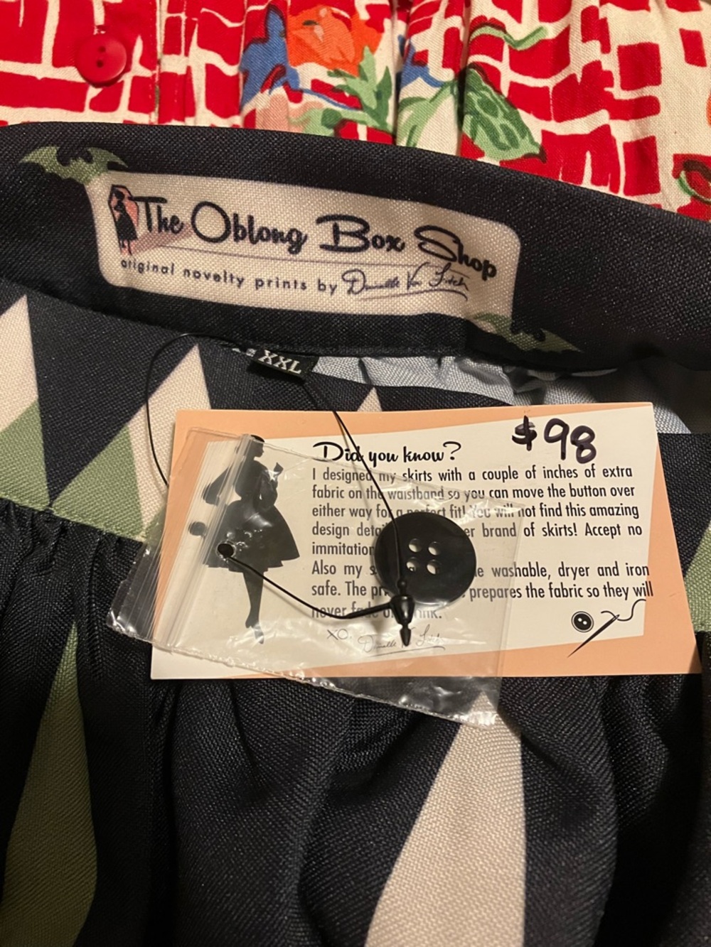 The Oblong Box Shop Halloween skirt in green and black with cats owls skulls - Picture 6 of 9